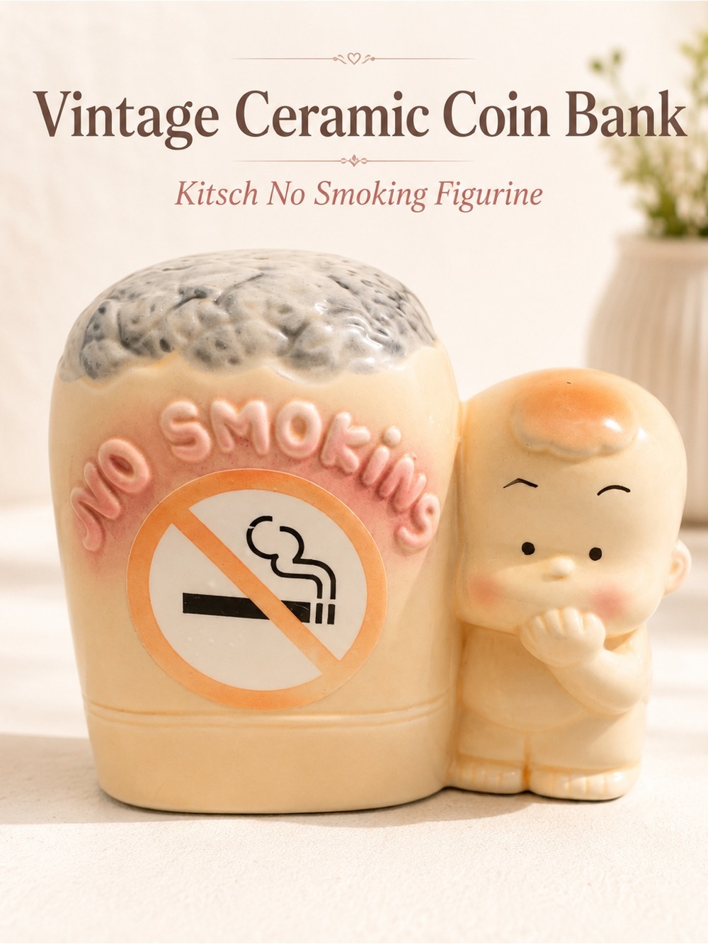 No Smoking Ceramic Figurine - Peach Accent Home Accent